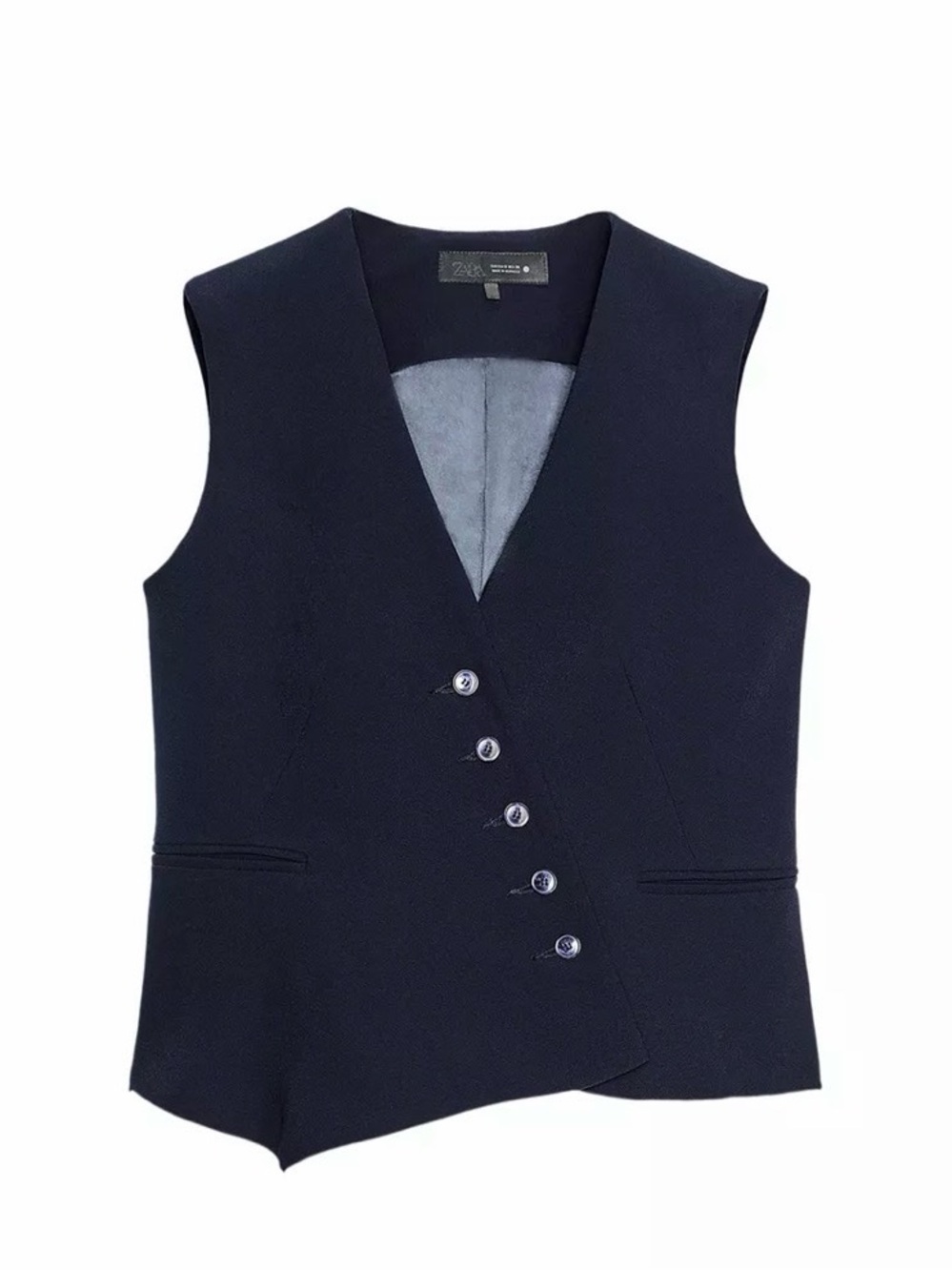 Zara Navy Asymmetric Button Vest